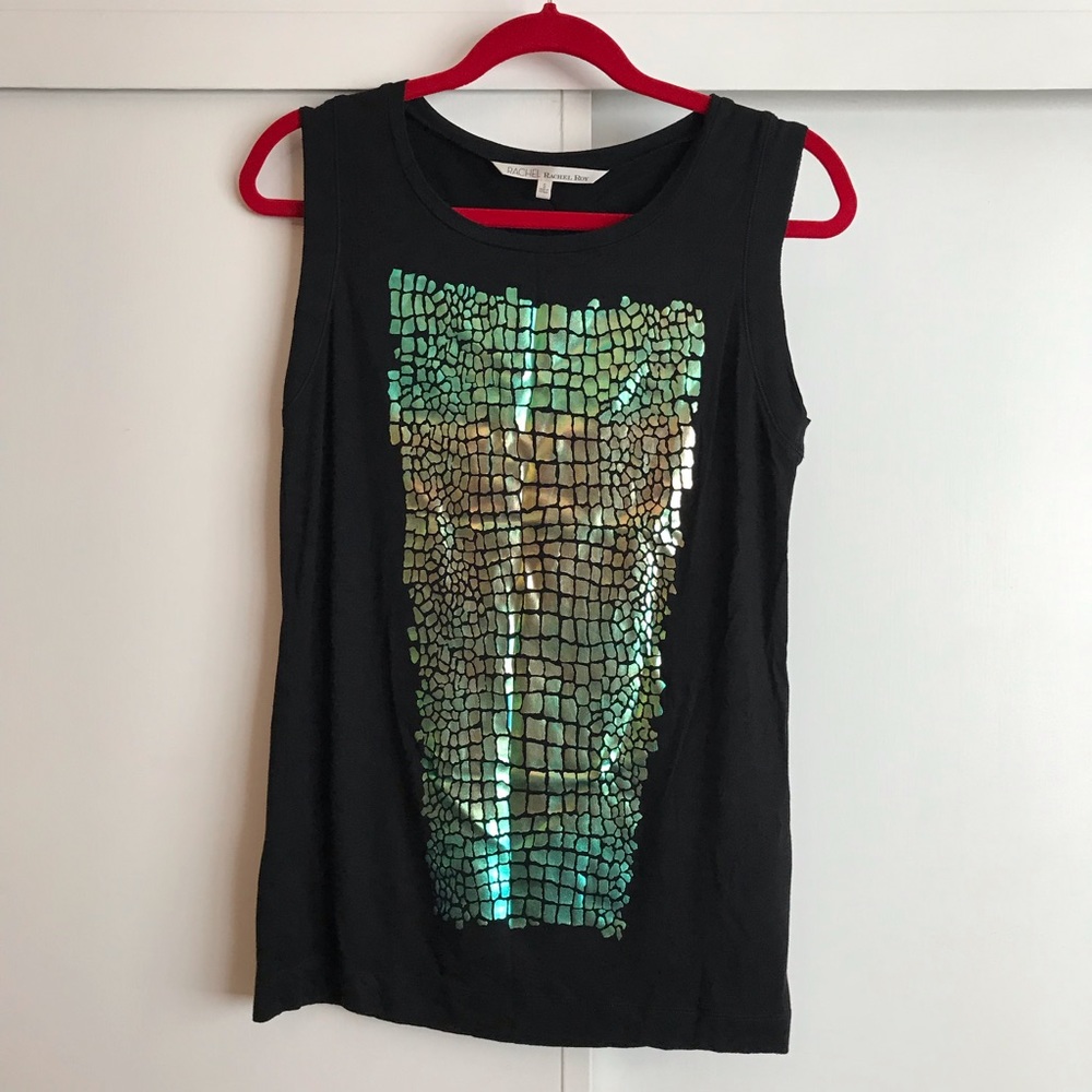 Black tank top w/ iridescent reptile skin pattern